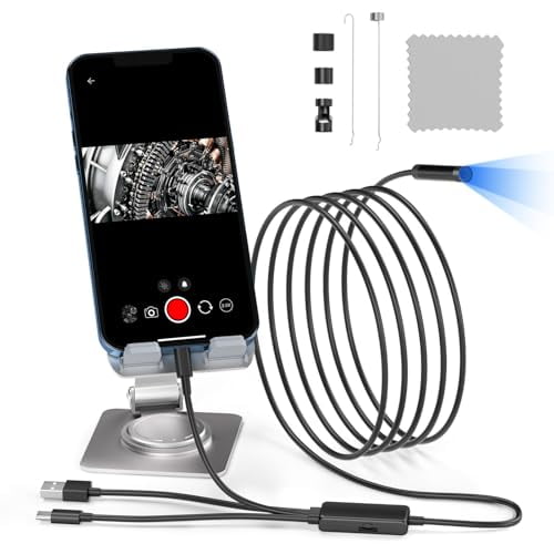 Quanmin Endoscope Camera with Light, 1080P HD Borescope Tools with 9.84ft Semi-Rigid Snake Camera, 8.0mm IP67 Waterproof Inspection Camera for iOS and Android