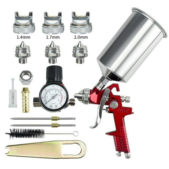 Quanmin HVLP Air Spray Gun Kit with 1.4/1.7/2.0mm Nozzles & Air Regulator,1000cc,33oz Aluminum Cup Suitable for Auto Paint, Primer and Top Coat