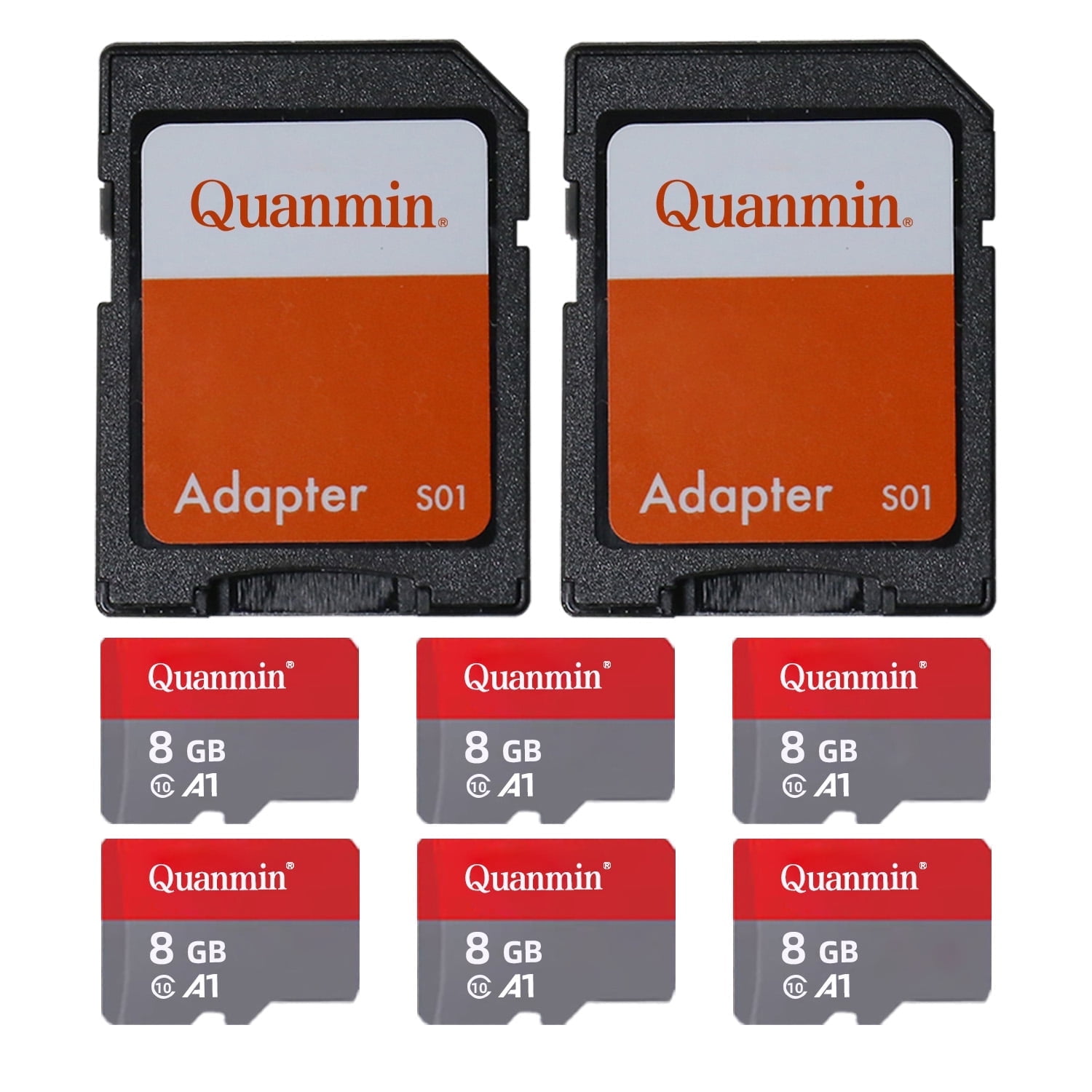 Quanmin Ultra 8GB Memory Card,SD Card 6 Pack, Micro SD/TF Flash C10 A1 Memory TF Card for Camera/Tablet/Mobile Phone/Game/Car Audio/Console (6 Cards + 2 Adapter)