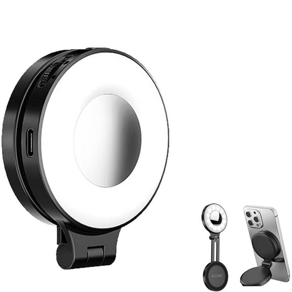 Quantifty 3-in-1 Magnetic Beauty Selfie Light for Phones,Portable Selfie Three-Color Light with Mirror,Rechargeable 360 LED Ring Foldable Fill Lights,Pocket Beauty LED for Selfies/TikTok/Video Black