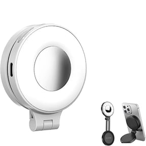 Quantifty 3-in-1 Magnetic Beauty Selfie Light for Phones,Portable Selfie Three-Color Light with Mirror,Rechargeable 360 LED Ring Foldable Fill Lights,Pocket Beauty LED for Selfies/TikTok/Video White