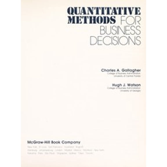 Pre-Owned Quantitative Methods for Business Decisions (Hardcover) 0070227519 9780070227514