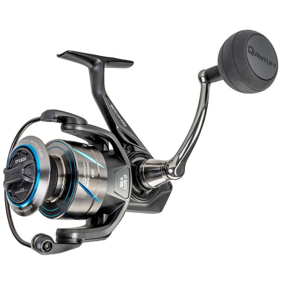 Quantum Benchmark Spinning Fishing Reel, Size 4000 Reel, 5+1 Bearings, 6.2:1 Gear Ratio, Aluminum Frame, SEALOQ 6 Protection, GEARTEQ Machined Gears, CFX200 Carbon Fiber Xtreme Drag, Silver/Blue