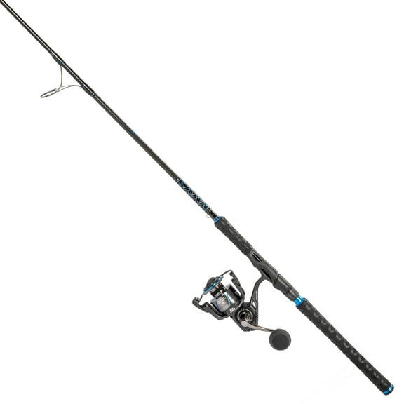 Quantum Benchmark Spinning Reel and Fishing Rod Combo, 7-Foot, 1-Piece, Medium Power, Fast Action Rod, Graphite Composite Blank, Size 5000 Reel, 5+1 Bearings, 5.6:1 Gear Ratio, Silver/Blue