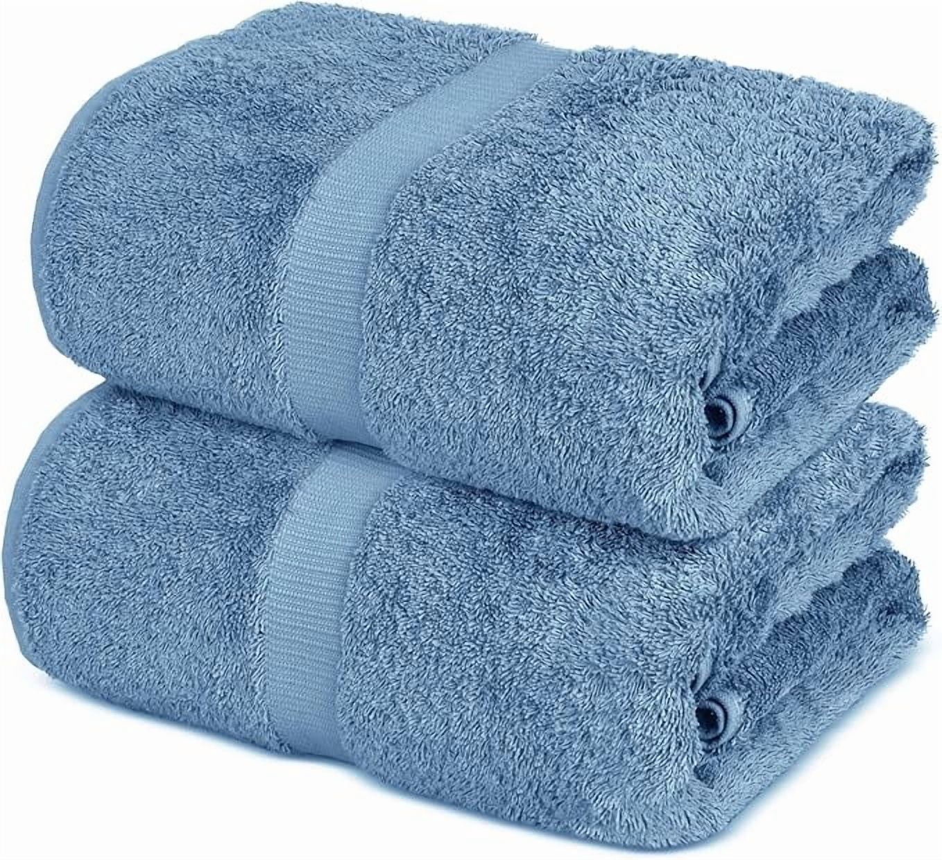 Quantum Creation 100% Cotton 600GSM Bath Towel Light Blue Solid Print 2 Count
