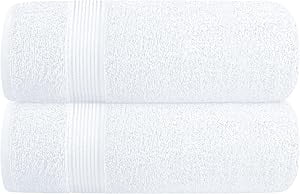 Quantum Creation 100% Cotton 600GSM Bath Towel White Pack of 2 (36inchesx72inches)