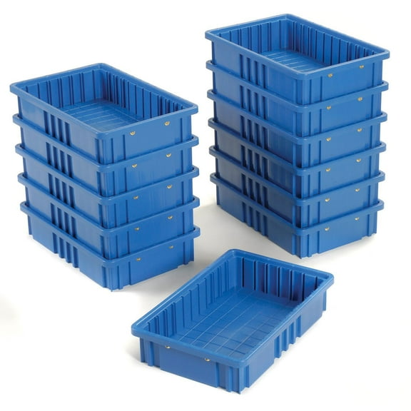 Quantum DG92035BL Plastic Dividable Grid Container, 16-1/2"L x 10-7/8"W x 3-1/2"H, Blue, Lot of 12