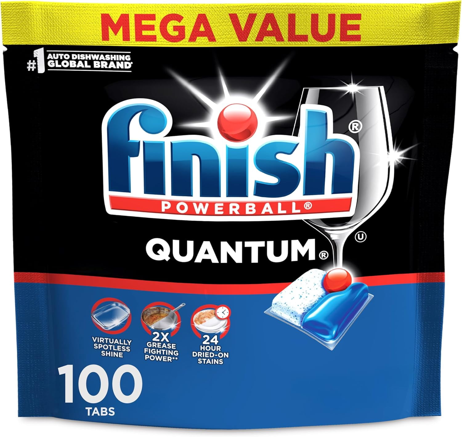 Quantum Dishwasher Pods, No Pre-Rinse Dishwasher Detergent Soap Removes 24HR Dried-On Stain and Grease, Leaving a Virtually Spotless Shine, 100 Count