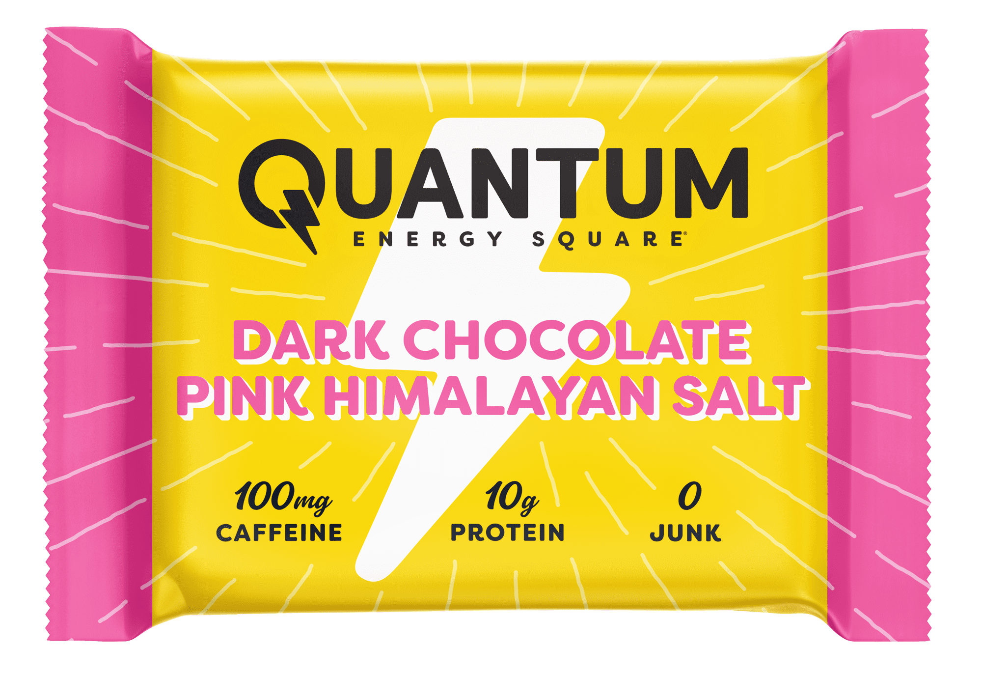 Quantum Energy Square: Energy Bar with Caffeine & 10g Protein. Delicious Healthy Snack On The Go. (Vegan, Gluten-free, Soy-free, Dairy-free). Flavor: Dark Chocolate Pink Himalayan Salt 8Pk