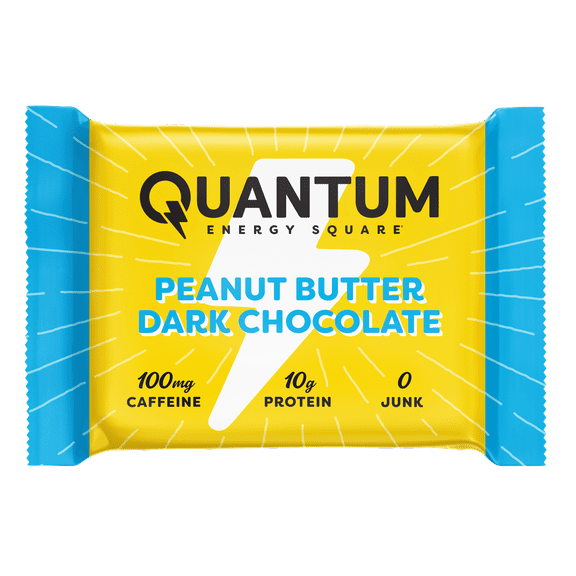 Quantum Energy Square: Energy Bar with Caffeine & 10g Protein. Delicious Healthy Snack On The Go. (Vegan, Gluten-free, Soy-free, Dairy-free). Flavor: Peanut Butter Dark Chocolate 8Pk