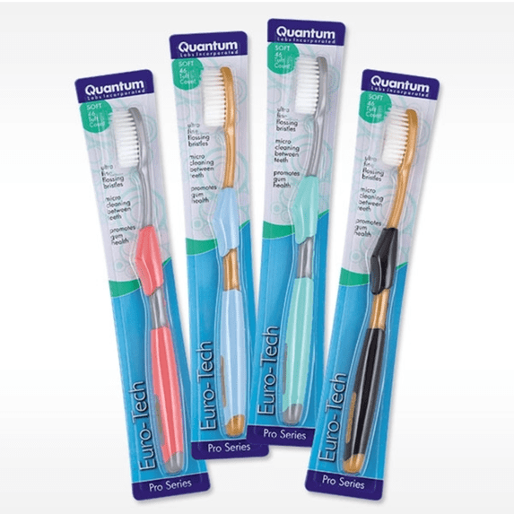 Quantum Euro-Tech Ultra Soft Toothbrush with Fine Feathered Bristles for Adults, 4 Count