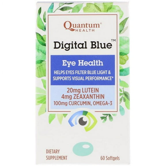 Quantum Health Digital Blue Softgels, Eye Supplement, Blue Light - Lutein, Zeaxanthin, Curcumin, Omega 3, Zinc - 60 Count