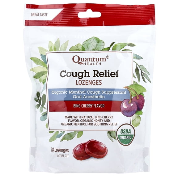 Quantum Health Organic Cough Relief Lozenges, Bing Cherry Flavor, 18 ea