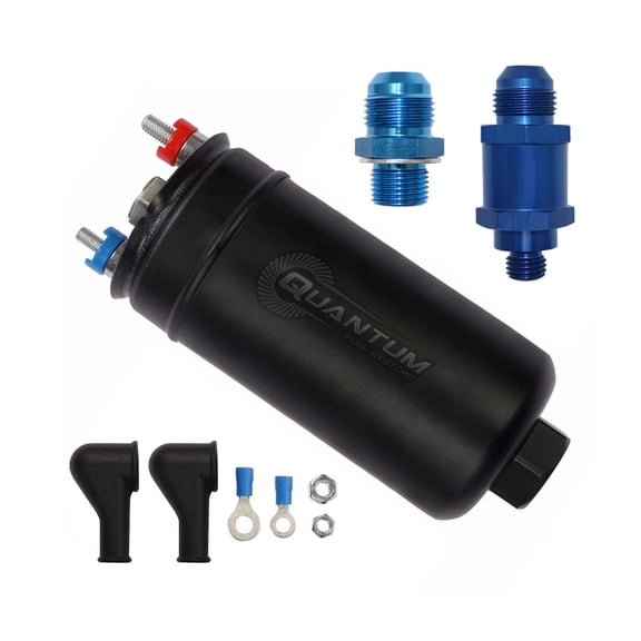 Quantum Performance 380LPH Inline External E85 Compatible Fuel Pump w/ Inlet Outlet, QFS-606FT