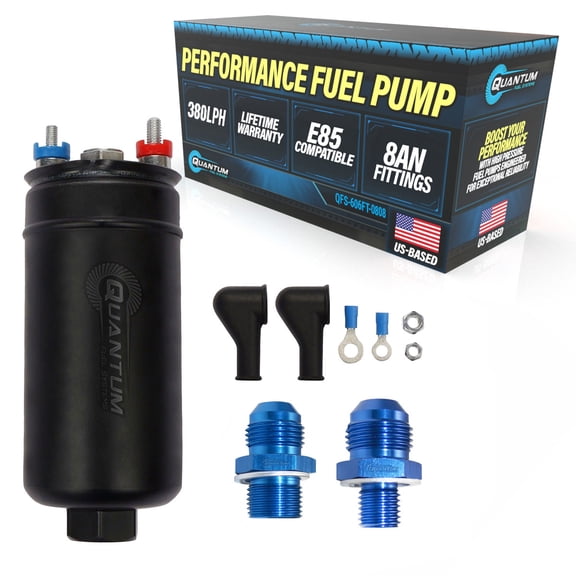 Quantum Performance 380LPH Inline External E85 Compatible Fuel Pump w/ Inlet Outlet, QFS-606FT