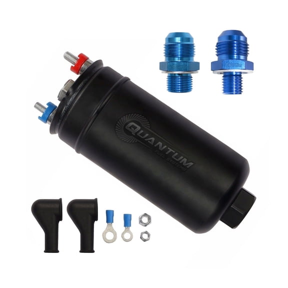 Quantum Performance 380LPH Inline External E85 Compatible Fuel Pump w/ Inlet Outlet, QFS-606FT