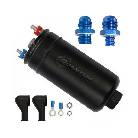 Quantum Performance 380LPH Inline External E85 Compatible Fuel Pump w/ Inlet Outlet, QFS-606FT