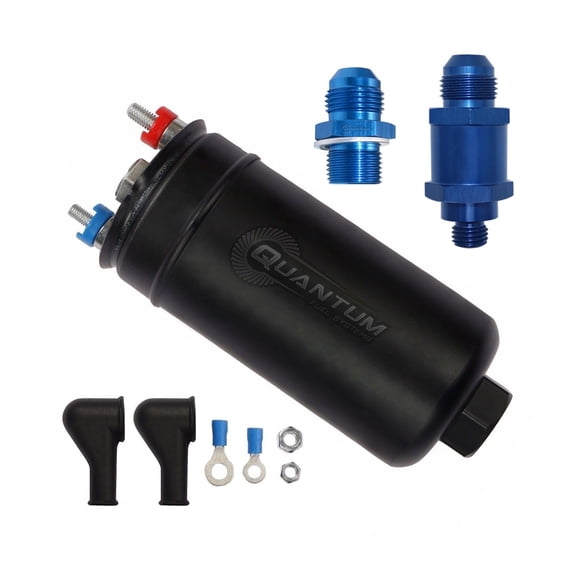 Quantum Performance 380LPH Inline External E85 Compatible Fuel Pump w/ Inlet Outlet, QFS-606FT