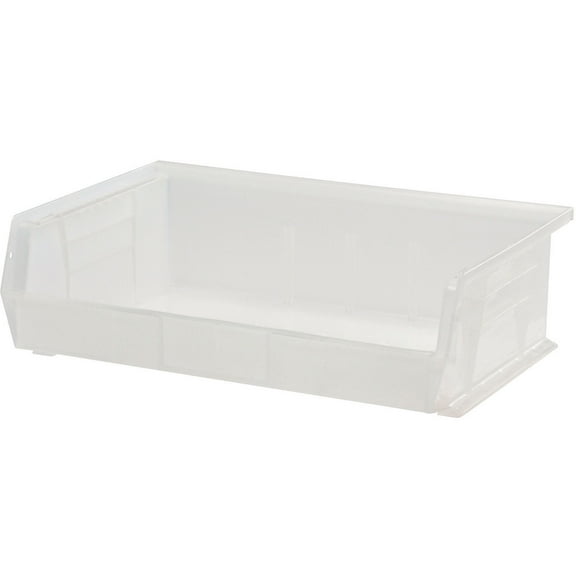 Quantum Storage Systems Clear ULTRA Plastic Bin, Stacking Or Hanging, 16-1/2"W X 10-7/8"D X 5"H, Polypropylene, Made In USA, 6/Pk