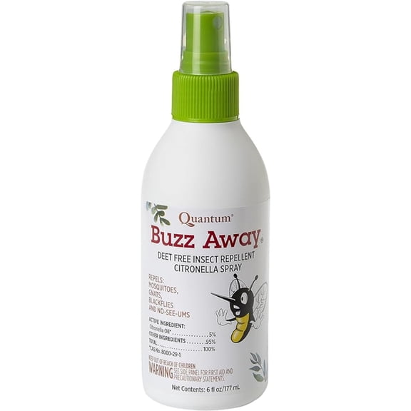 Quantum Buzz Away - Natural DEET-free Insect Repellent, Citronella Essential Oil Bug Spray, Original Formula - Small Children and Up, Travel Friendly - 6 Fl Oz