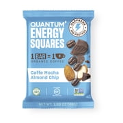 Quantum Energy Square Caffeine & Protein Bar, Caffe Mocha Almond Chip, 8 Bars, 1.69 oz 48 g Each