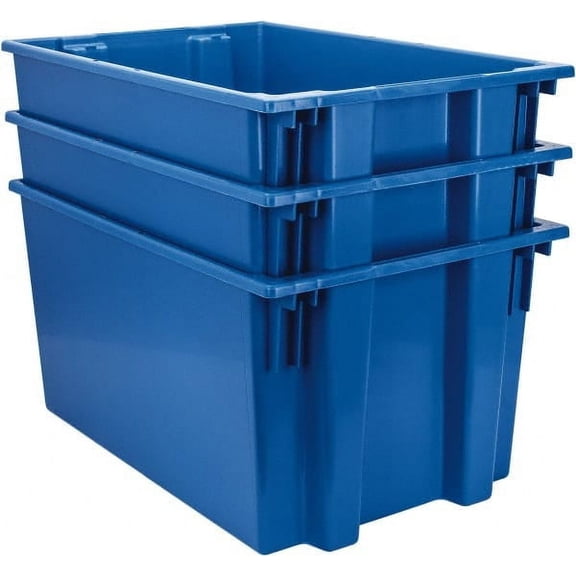 Quantum Storage 100 Lb Load Capacity Blue Polyethylene Tote Container Stacking, Nesting, 29-1/2" Long x 19-1/2" Wide x 15" High