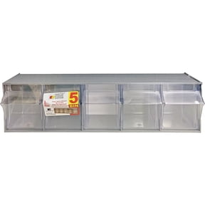 Quantum Storage Bin with Tip-Outs, Gray with 5 Clear Tip-Out Bins, 5 1/4in.L x 23 5/8in.W x 6in.D, Model# RQTB305GY