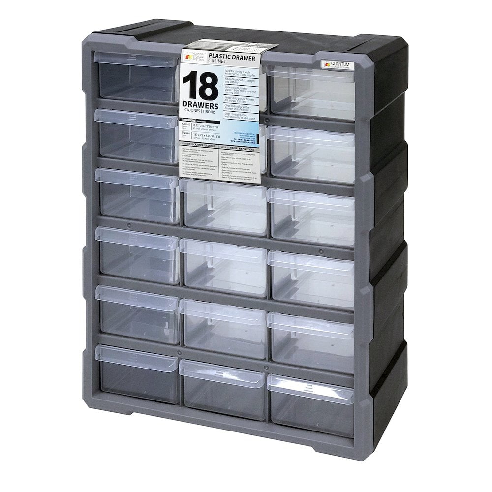 Quantum 18-Drawer Gray and Clear Plastic Storage Cabinet