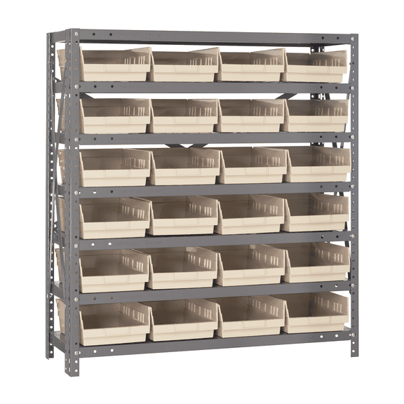 Quantum Storage Systems 1239-107IV Steel Shelving Unit with 4" Shelf Bins, 12" D x 36" W x 39" H, Ivory