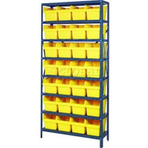 Quantum Storage Systems B970438 1275-SB807 Steel Shelving with 28 8 in. Plastic Shelf Bins, Yellow - 36 x 12 x 75 in.
