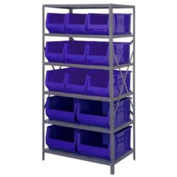 Quantum Storage Systems 268923BL 2475-953954 Steel Shelving with 13 24 in. Hulk Hopper Bins, Blue - 24 x 36 x 75 in.