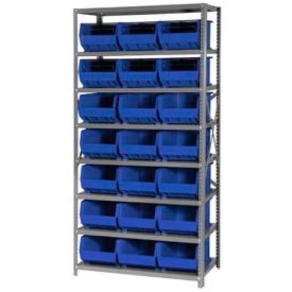 Quantum Storage Systems 268940BL QSBU-255 Steel Shelving with 21 Giant Stacking Bins, Blue - 18 x 36 x 75 in.