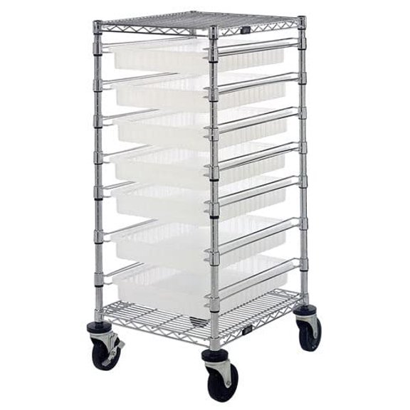 Quantum BC212439M2CL Bin Cart, 21"W x 24"L x 45"H, Carbon Steel, Chrome with Clear Bins