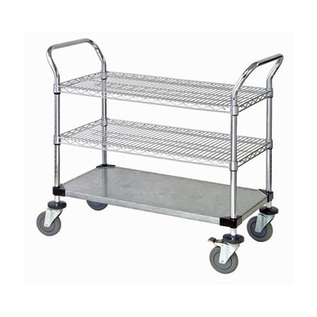 Quantum Storage WRC-2442-3CG 2 Wire Shelf & 1 Solid Shelf Mobile Utility Cart - 24 x 42 in.