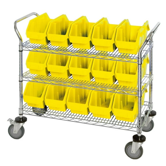 Quantum Storage Systems 268877YL WRC3-1836-1867 Chrome Wire Mobile Cart with 15 QuickPick Double Open Bins, Yellow - 36 x 18 x 38 in.