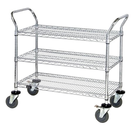 Quantum Storage WRSC-1836-3 Stainless Steel Wire Shelving Cart With 3 Shelves - 18 x 36 x 37.5 in.