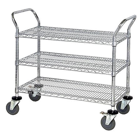 Quantum Storage WRSC-1848-3 Stainless Steel Wire Shelving Cart With 3 Shelves - 18 x 48 x 37.5 in.