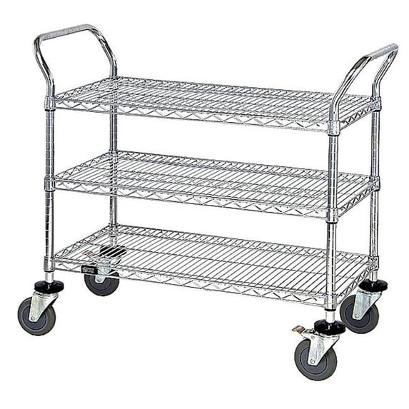 Quantum Storage WRSC-1848-3 Stainless Steel Wire Shelving Cart With 3 Shelves - 18 x 48 x 37.5 in.