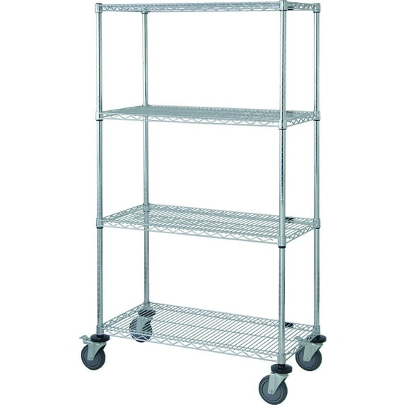 quantum mediacal qtm m2436c46 69 x 24 x 36 in. stem caster unit with 4 wire shelf mobile cart, chrome