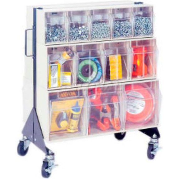 Quantum Storage Systems 240921WH 24 in. QFS224-24 Plus QFS400 Double Sided Mobile Tip Out Bin Floor Stand, White