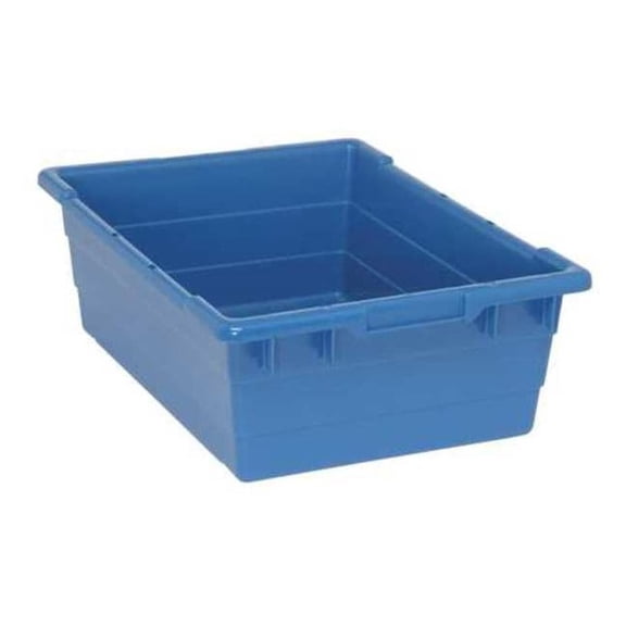 Cross Stack Tub, 9.81 gallon capacity, 100 lb. weight capacity, built-in handle grips, bottom grooves for cross stacking, 1/4" drill hole pattern on bottom, polypropylene, blue, Made in USA