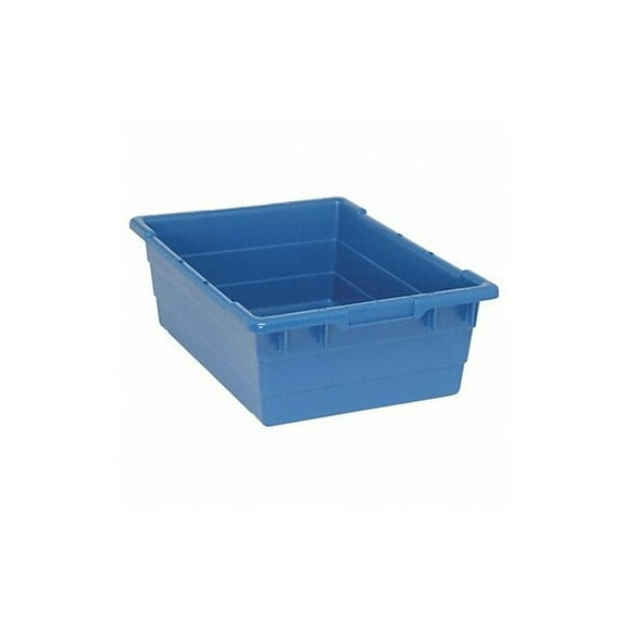 Cross Stack Tub, 9.81 gallon capacity, 100 lb. weight capacity, built-in handle grips, bottom grooves for cross stacking, 1/4" drill hole pattern on bottom, polypropylene, blue, Made in USA