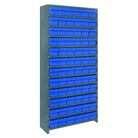 quantum storage systems cl1875-602bl bin shelving unit,blue,with (72) 1ntt5