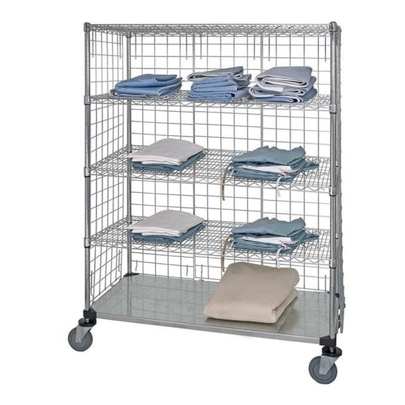 Quantum Storage WRCS4-74-2448EP-5 Shelf Mobile Cart With Solid Bottom Shelf & Enclosure Panels, 24 x 48 x 80 in.