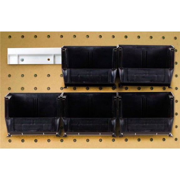 Quantum Storage Systems B1398833 Hang & Stack Bins with 2 Rails & 6 Bins - 7.375 x 4.125 x 3 in. - Black - Polypropylene