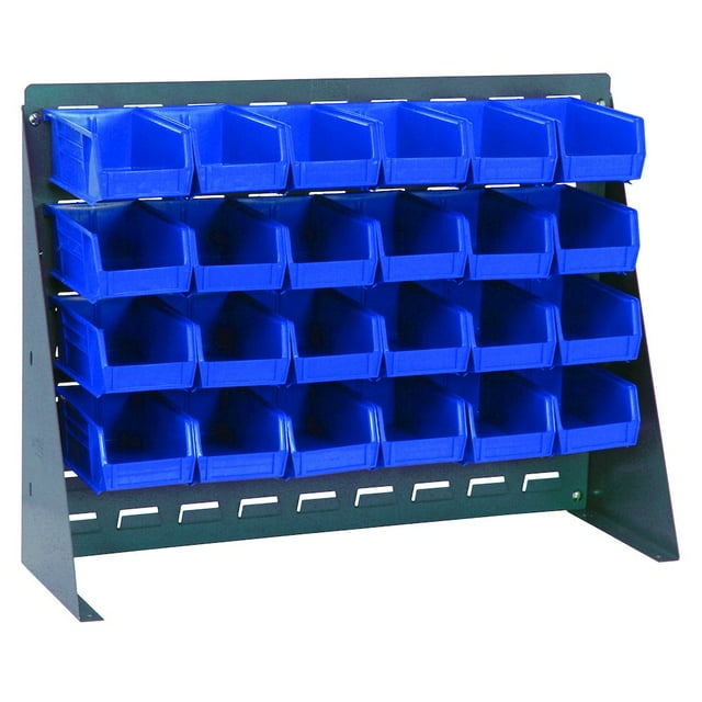 Quantum Storage Systems QBR-2721-220-24BL Solid Louvered Panel Bins Bench Rack 9 Shelves 21" H x 28" W x 8" D with 24 Blue Bins 8" L x 5" W x 3" H