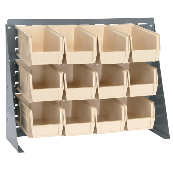 Quantum Storage Systems QBR-2721-230-12IV Solid Louvered Panel Bins Bench Rack 9 Shelves 21" H x 28" W x 8" D with 12 Ivory Bins 11" L x 6" W x 5" H