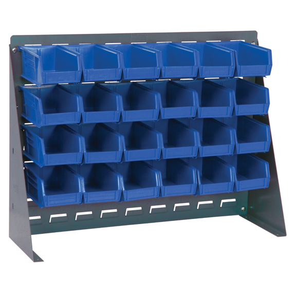 Quantum Storage Systems QBR-2721-210-24BL Solid Louvered Panel Bins Bench Rack 9 Shelves 21" H x 28" W x 8" D with 24 Blue Bins 6" L x 5" W x 3" H