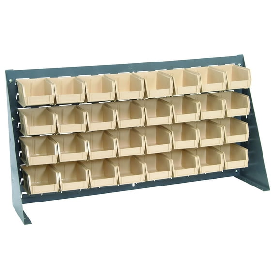 Quantum Storage Systems QBR-3619-210-32IV Solid Louvered Panel Bins Bench Rack 9 Shelves 19" H x 36" W x 8" D with 32 Ivory Bins 6" L x 5" W x 3" H