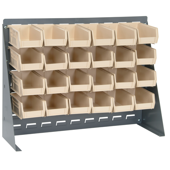 Quantum Storage Systems QBR-2721-220-24IV Solid Louvered Panel Bins Bench Rack 9 Shelves 21" H x 28" W x 8" D with 24 Ivory Bins 8" L x 5" W x 3" H
